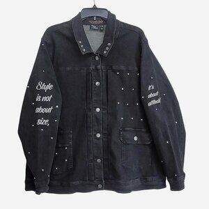My Wonder Denim women’s size 2X black denim jacket with graphics